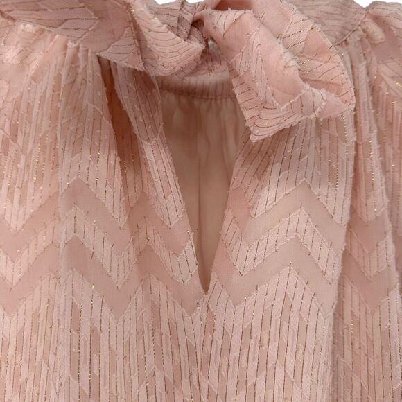 Opening Ceremony Top Pink Size S Short Sleeve Puff Ruffle Gold Thread Bow Back - Picture 9 of 11